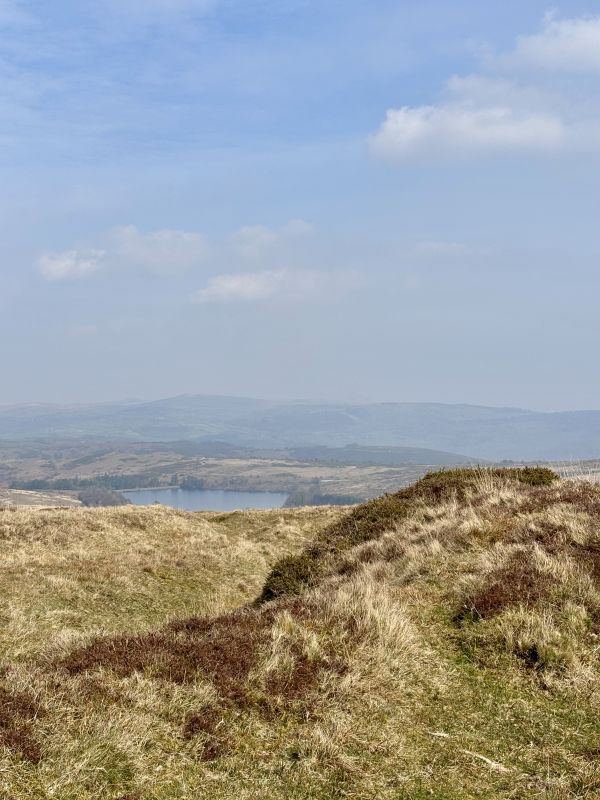 View across moorland towards Venford Reservoir.
