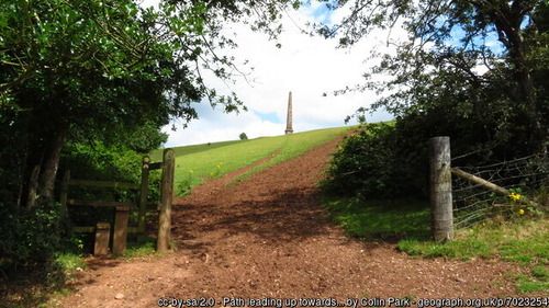 Path leading up towards Wychbury Obelisk from Monument Lane, copyright Colin Park, used under Creative Commons licence v2.0.
