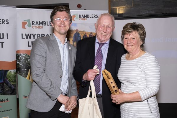 Kay and James Davies, winners of the Golden Boot award with Ramblers GB Director of Operations & Advocacy, Tom Platt. 