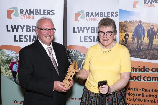 Karen Harris, Our shining Star award winner with Ramblers Cymru Chair Rob Owen