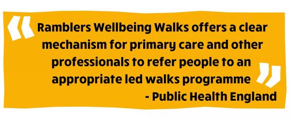 “Ramblers Wellbeing Walks offers a clear mechanism for primary care and other professionals to refer people to an appropriate led walks programme."  Public Health England 