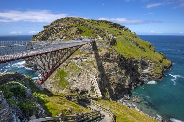 The magnificent freestanding footbridge links the mainland to the rocky outcrop of Tintagel Head