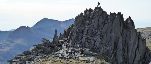 Glyder fach summit, Castle of the Winds with Yr Wyddf (Snowdon) in the background