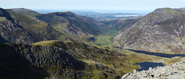 Looking down Llyn Ogwen from the summit of Glyder Fach, Eryri (Snowdonia), Wales