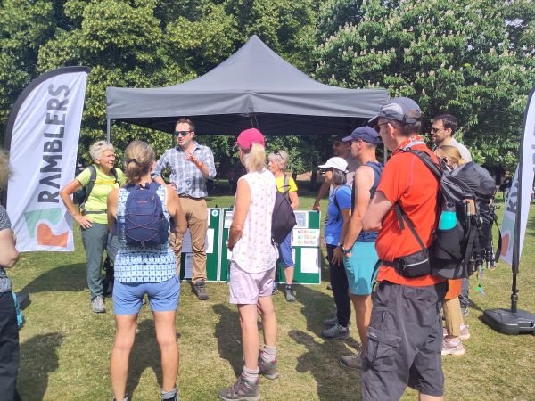 Danny Chambers MP talks to group of walkers at Winchester Walking Weekend 2025