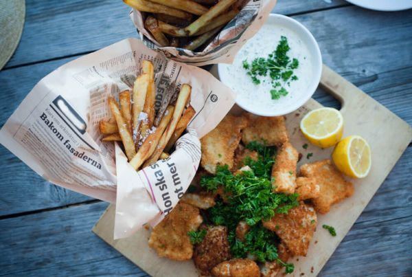 A portion of fish and chips